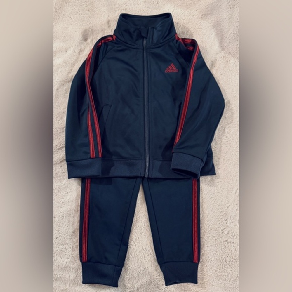 Adidas Kids' Navy and Maroon Tracksuit